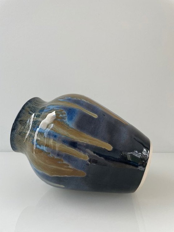 Image 1 of Unieke Blauw Geglazuurde Vaas Met Dripping-Effect