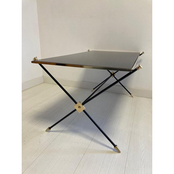 Image 1 of Vintage salontafel met zwart opaline en ijzeren onderstel van Maison Jansen