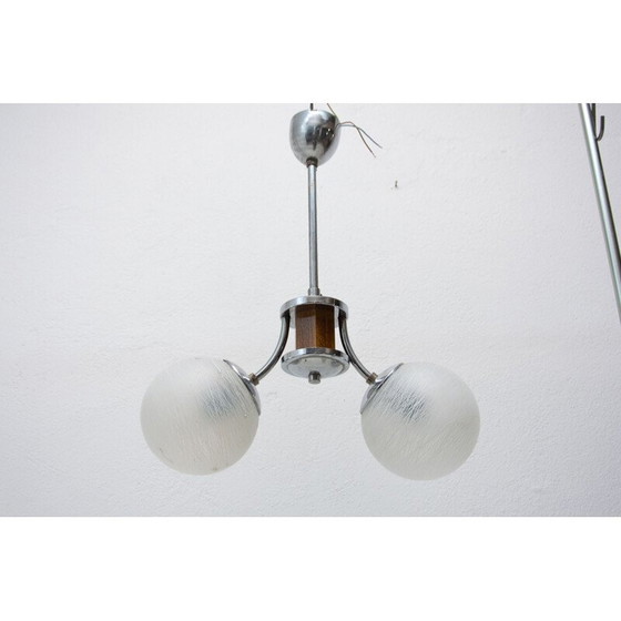 Image 1 of Vintage art deco kroonluchter van hout en chroom, 1930