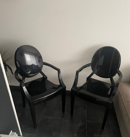 2x Kartell Louis Ghost by Philippe Starck Armchair stoelen zwart