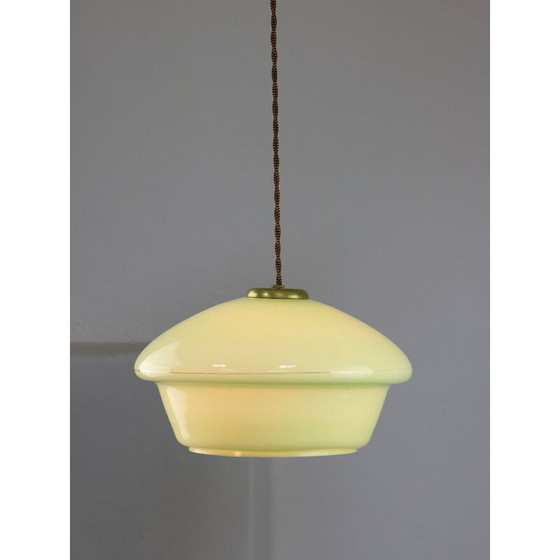 Image 1 of Vintage hanglamp van groen glas en messing, Italië
