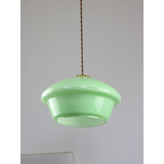 Image 1 of Vintage hanglamp van groen glas en messing, Italië