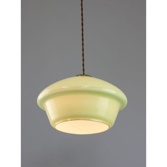 Image 1 of Vintage hanglamp van groen glas en messing, Italië