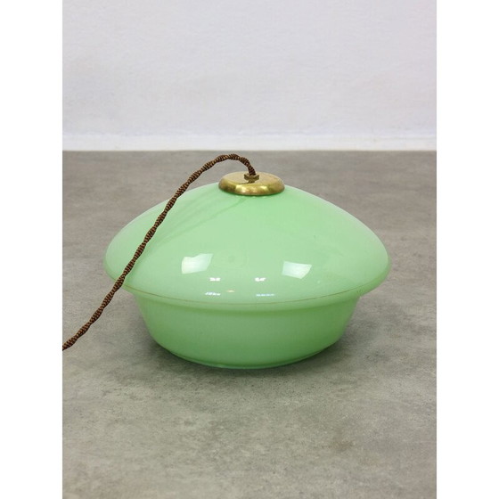 Image 1 of Vintage hanglamp van groen glas en messing, Italië