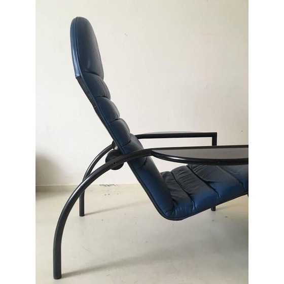 Image 1 of Verstelbare blauwe fauteuil in leer en metaal van Ammanati en Vitelli voor Moroso - jaren 1980