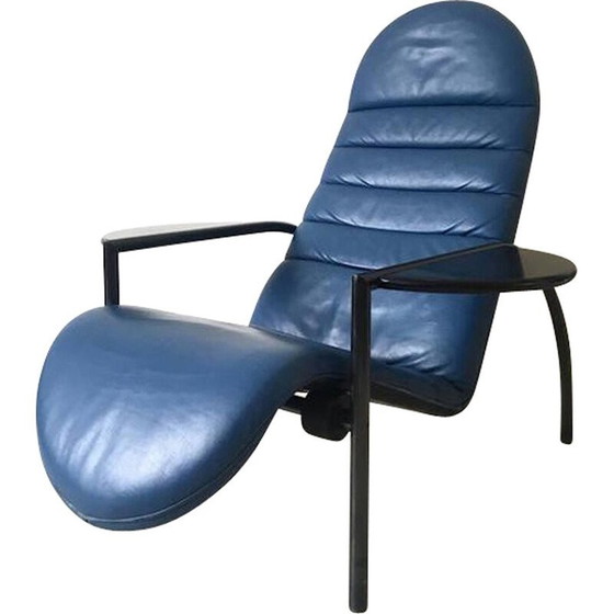 Image 1 of Verstelbare blauwe fauteuil in leer en metaal van Ammanati en Vitelli voor Moroso - jaren 1980