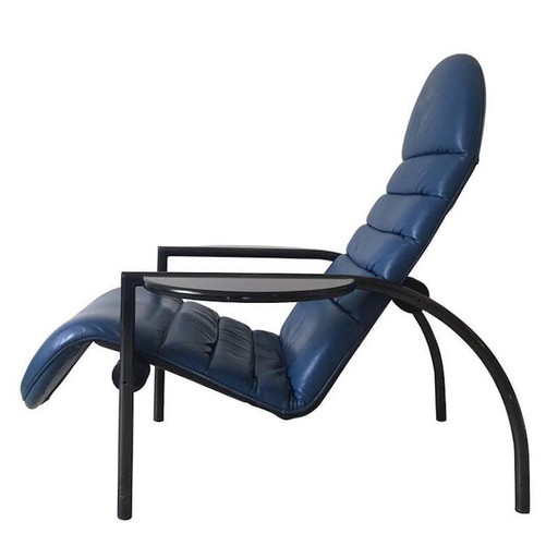 Verstelbare blauwe fauteuil in leer en metaal van Ammanati en Vitelli voor Moroso - jaren 1980