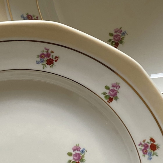 Image 1 of Set van 6 M Et S Berry Soepborden Kleine Bloemen En Verguld Limoges Antiek Porselein
