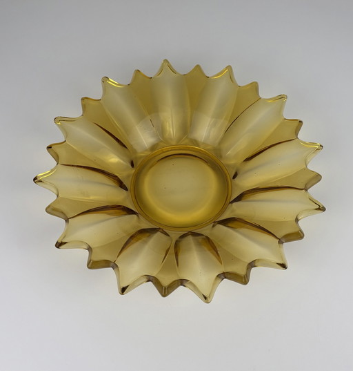 Art Deco Amber Kleurige Zonnebloem Schaal 