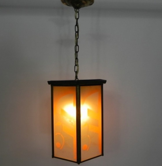 Image 1 of Art Deco hanglamp met 6 glazen platen