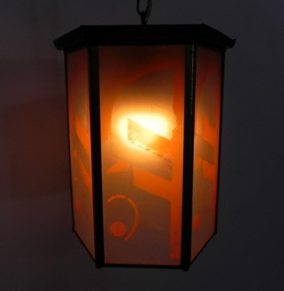 Image 1 of Art Deco hanglamp met 6 glazen platen