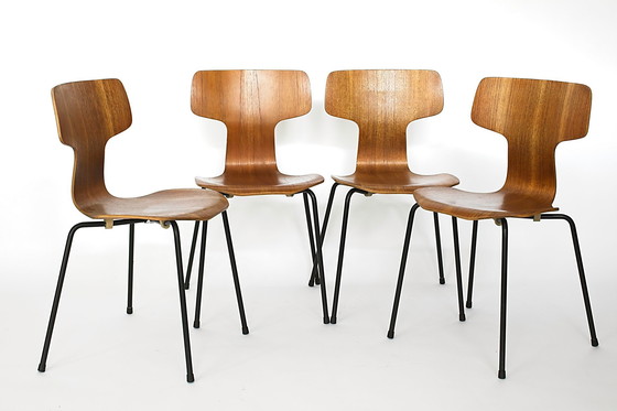 Image 1 of 3103 Hammer Stoelen van Arne Jacobsen voor Fritz Hansen | 1960 Set van 4 | Teakhout