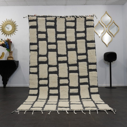 Berber Vloerkleed - 247 Cm X 145 Cm - Wit En Zwart Wol