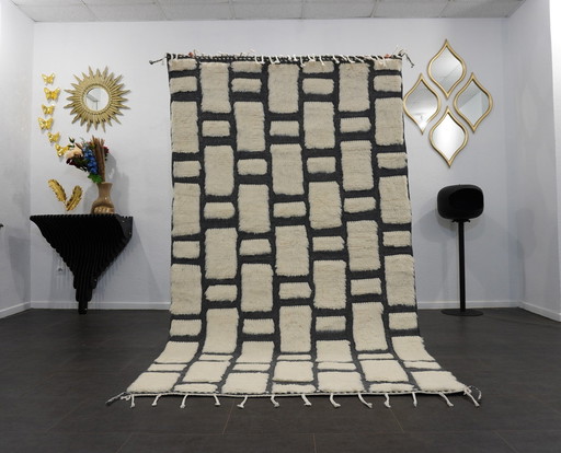 Berber Vloerkleed - 247 Cm X 145 Cm - Wit En Zwart Wol