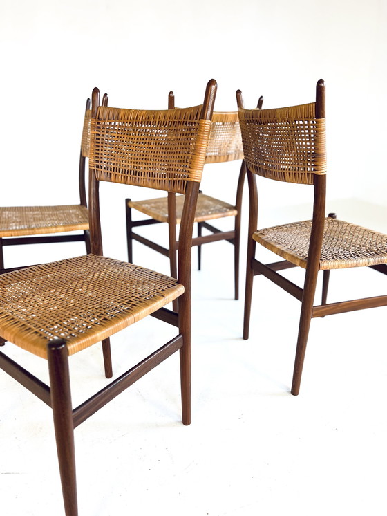 Image 1 of 4X Teak & Rotan Eetkamerstoel ‘60