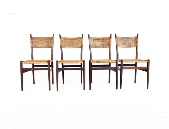 Image 1 of 4X Teak & Rotan Eetkamerstoel ‘60