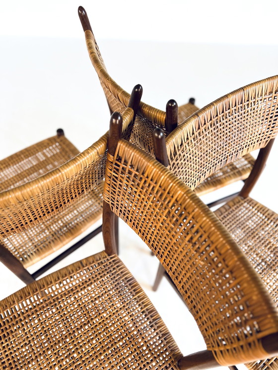 Image 1 of 4X Teak & Rotan Eetkamerstoel ‘60