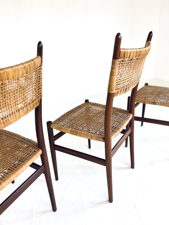 Image 1 of 4X Teak & Rotan Eetkamerstoel ‘60