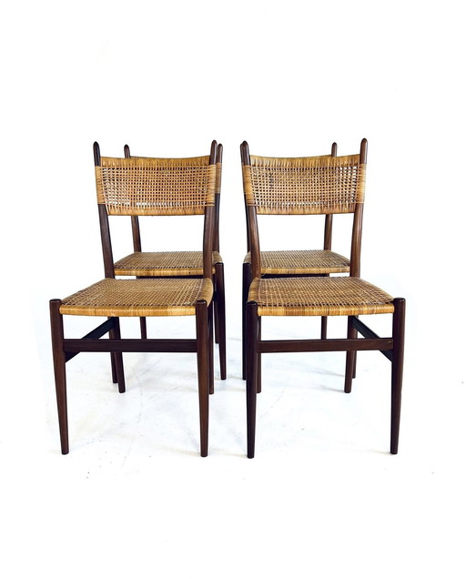 4X Teak & Rotan Eetkamerstoel ‘60