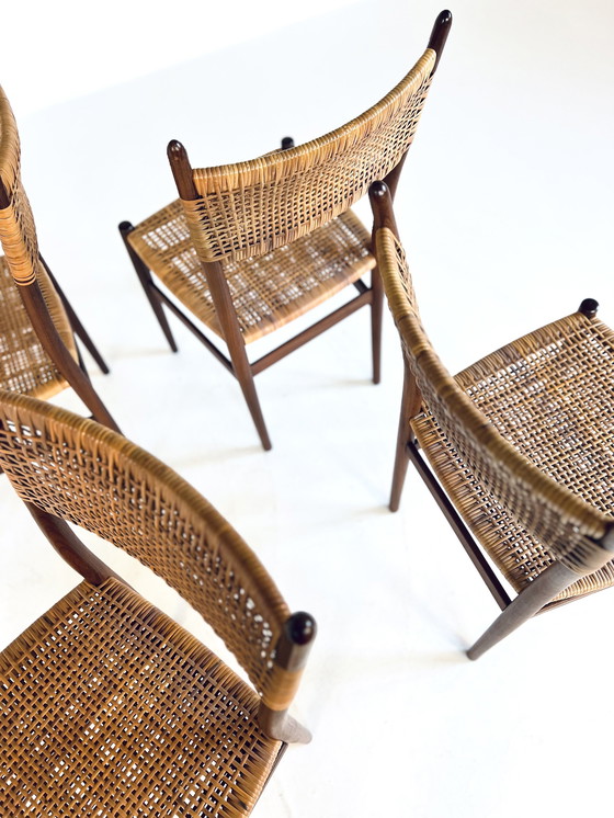 Image 1 of 4X Teak & Rotan Eetkamerstoel ‘60