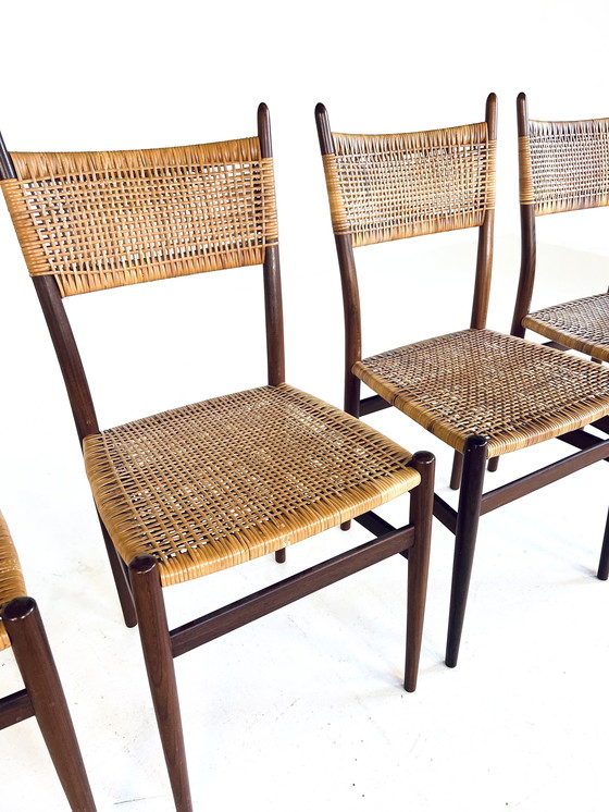 Image 1 of 4X Teak & Rotan Eetkamerstoel ‘60