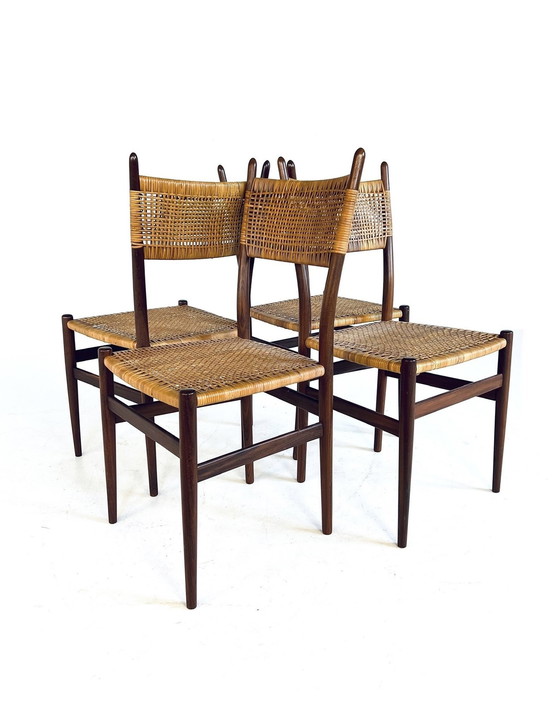 Image 1 of 4X Teak & Rotan Eetkamerstoel ‘60