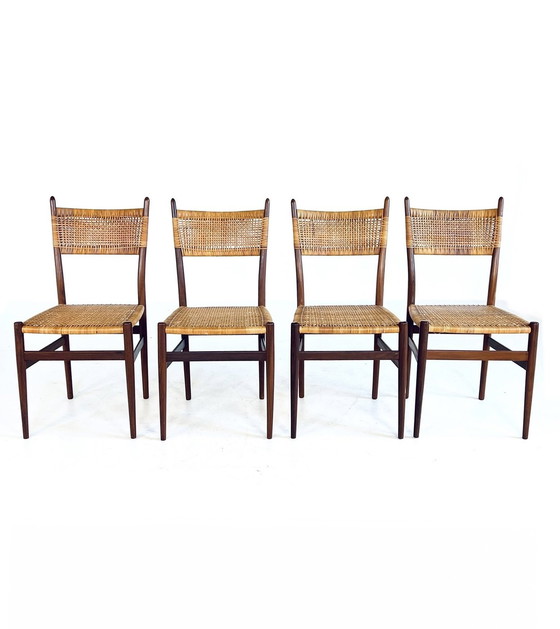 Image 1 of 4X Teak & Rotan Eetkamerstoel ‘60