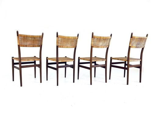 4X Teak & Rotan Eetkamerstoel ‘60