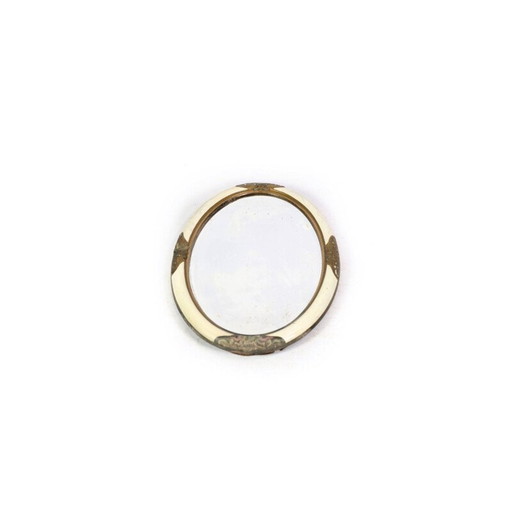 Vintage witte ovale spiegel met gouden rand, 1890