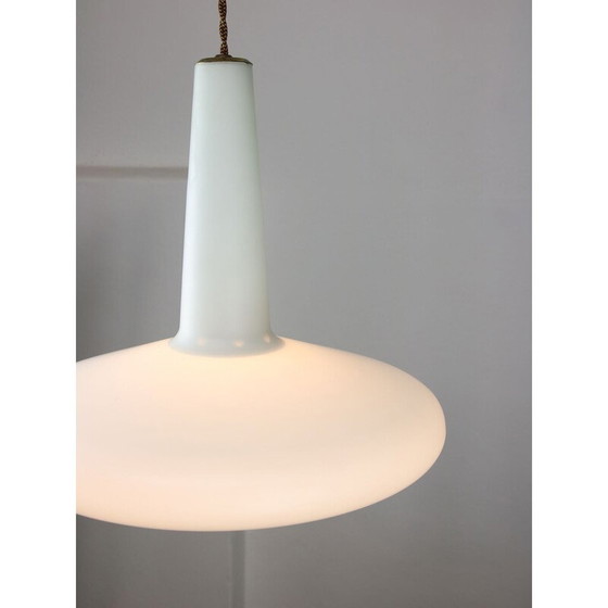 Image 1 of Vintage messing en opaline hanglamp, Italië