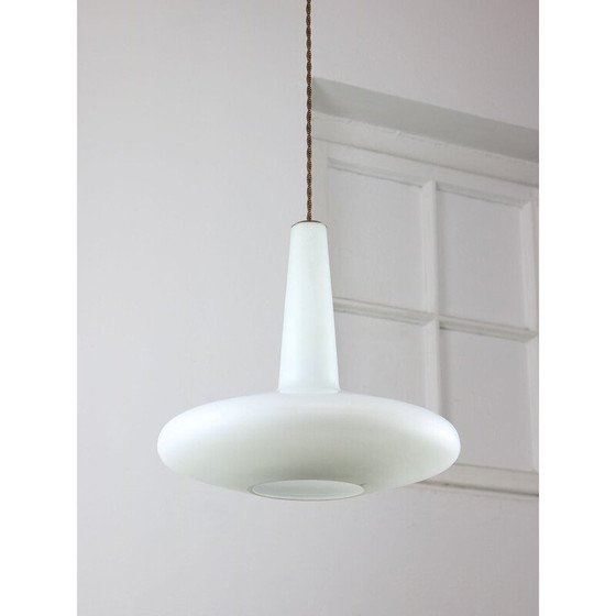 Image 1 of Vintage messing en opaline hanglamp, Italië