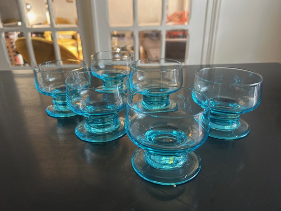 Image 1 of 6 Blauw kristallen glazen 1970