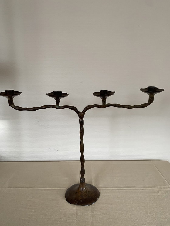Image 1 of Vintage Bronzen Japandi Kandelaar 