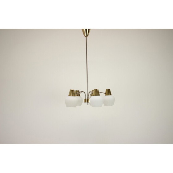 Image 1 of Vintage kroonluchter van messing en metaal door Kamenicky Senov, Tsjecho-Slowakije 1970