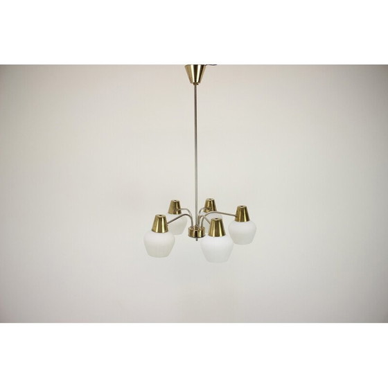 Image 1 of Vintage kroonluchter van messing en metaal door Kamenicky Senov, Tsjecho-Slowakije 1970