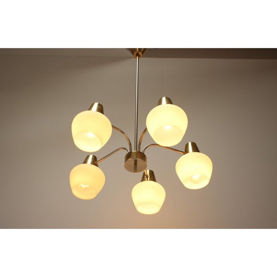 Image 1 of Vintage kroonluchter van messing en metaal door Kamenicky Senov, Tsjecho-Slowakije 1970