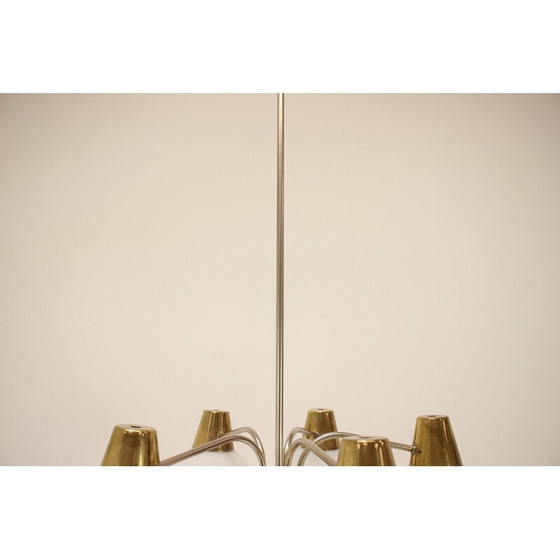 Image 1 of Vintage kroonluchter van messing en metaal door Kamenicky Senov, Tsjecho-Slowakije 1970