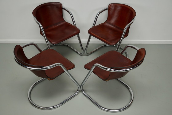 Image 1 of 4x Metaform cognac leren stoelen