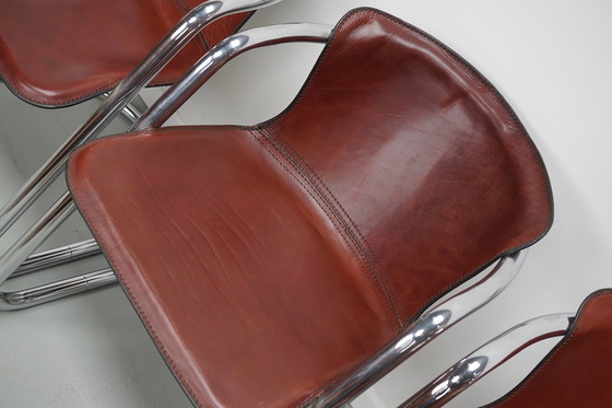 Image 1 of 4x Metaform cognac leren stoelen