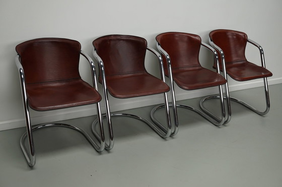 Image 1 of 4x Metaform cognac leren stoelen