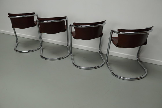 Image 1 of 4x Metaform cognac leren stoelen