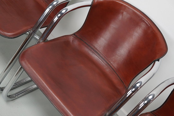 Image 1 of 4x Metaform cognac leren stoelen