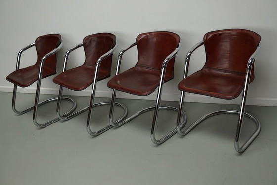 Image 1 of 4x Metaform cognac leren stoelen