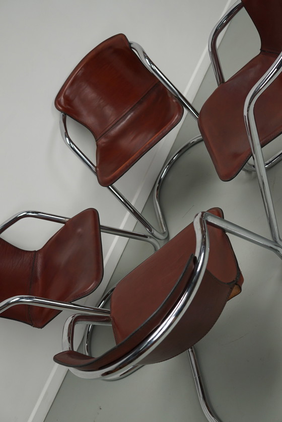 Image 1 of 4x Metaform cognac leren stoelen