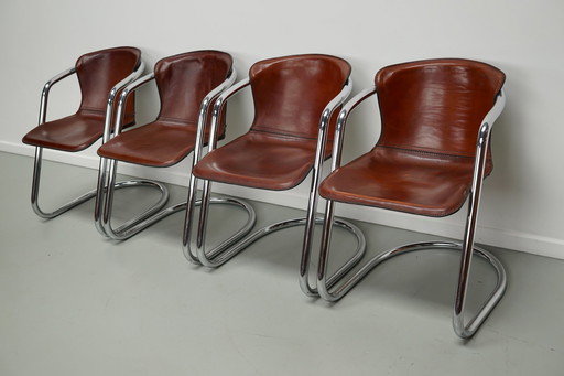 4x Metaform cognac leren stoelen