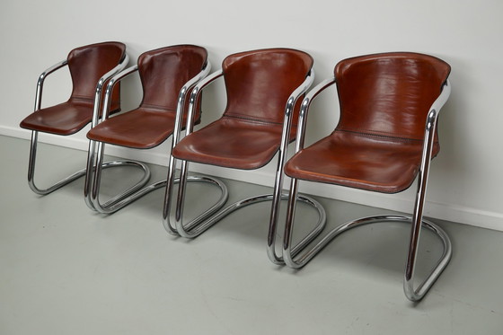 Image 1 of 4x Metaform cognac leren stoelen