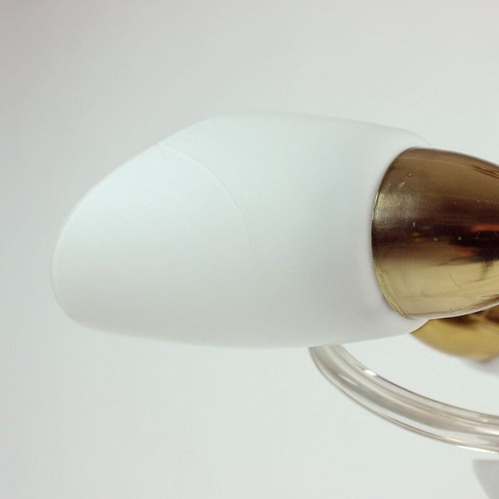 Image 1 of Vintage wit glazen en messing hanglamp, Tsjecho-Slowakije 1960