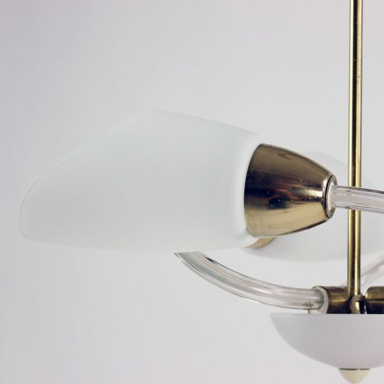 Image 1 of Vintage wit glazen en messing hanglamp, Tsjecho-Slowakije 1960
