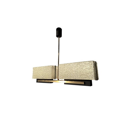 Vintage kroonluchter van Arlus in goudmetaal en Pespex - jaren 1960