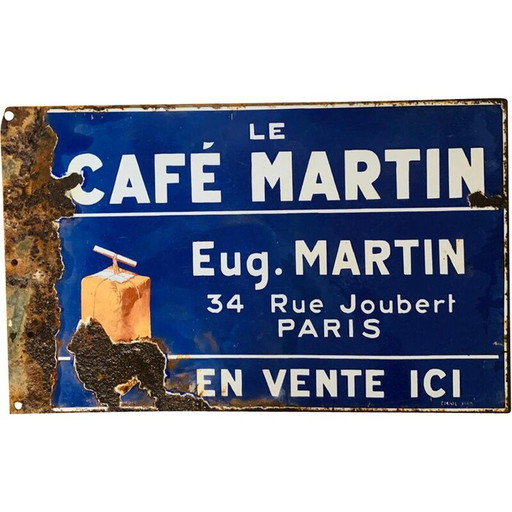 Vintage geëmailleerde plaquette café Martin